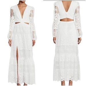 Gianni Bini Raelynn Embroidered Eyelet Lace Long Sleeve White Maxi Size 12
